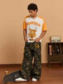 GARFIELD | SHEIN Men's Letter Cartoon Print Casual Everyday Short Sleeve T-Shirt - White - View 1