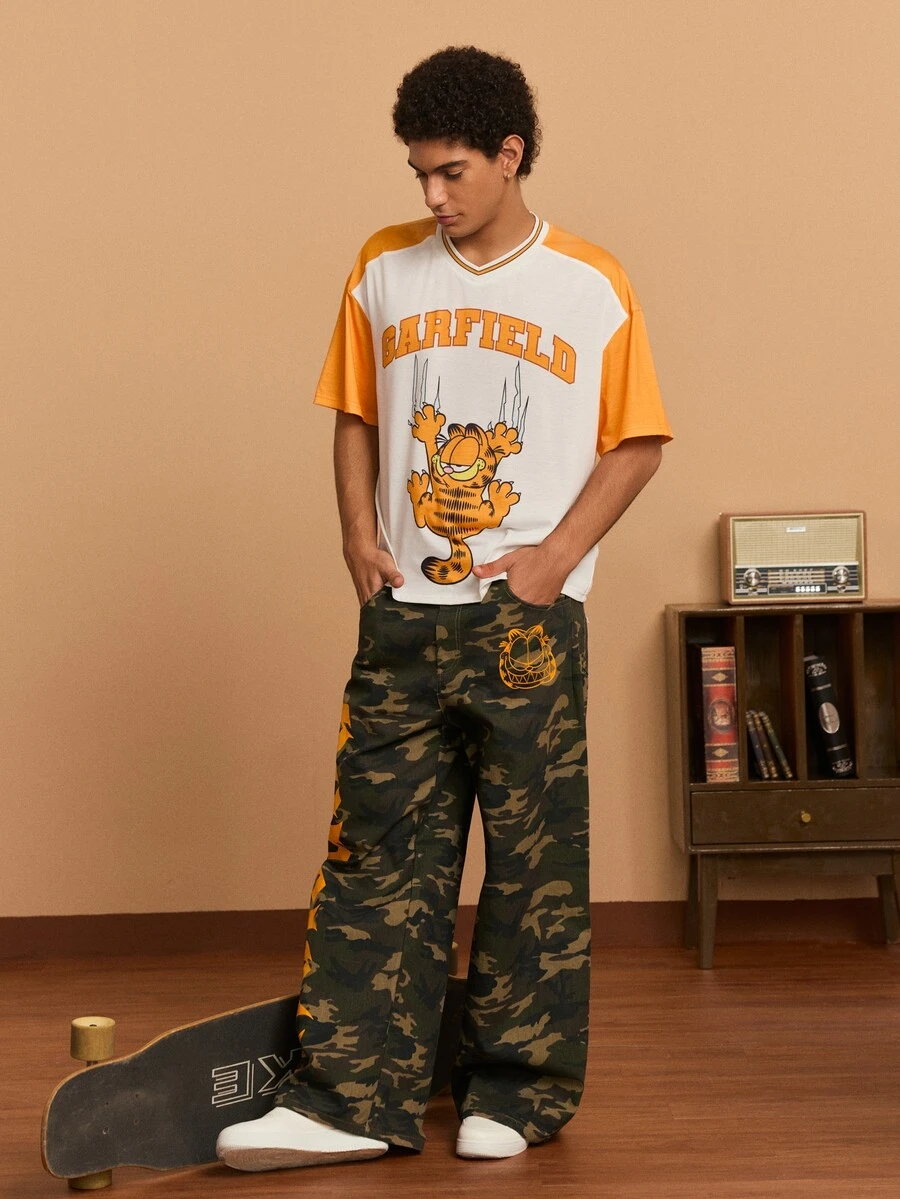 GARFIELD | SHEIN Men's Letter Cartoon Print Casual Everyday Short Sleeve T-Shirt - White - View 1