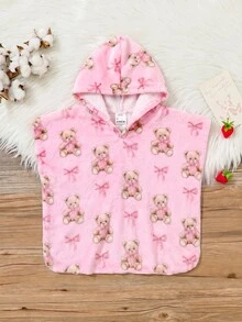 SHEIN 女嬰卡通熊連帽居家睡袍 - 粉色 - 查看 3