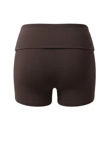 Auralis Brown High-Stretch High-Waisted Fold-Over Fitted Shorts – Modern, Elegant, And Distinctive - Brown - View 3