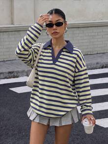 Muchica 女款 Polo 領長袖寬鬆厚款運動衫，適合秋冬穿著 - 彩色 - 查看 6