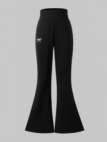 SHEIN Girls' Fashionable And Simple Slim Fit Flared Pants, Multifunctional Casual Pants For Spring, Summer, And Autumn, School Navy Blue Gray Autumn Style - Black - View 8