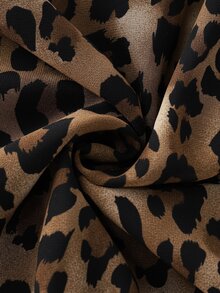 Velvienne Plus Size Brown Leopard Print Sheer Chiffon Slimming Waist-Cinching Elegant Long Dress - Brown - View 6
