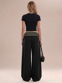 Avantive Women's Waist Patchwork Plaid Wide Leg Loose Long Pants - Multicolor - View 2