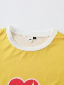 My Little Pony X SHEIN Men's Letter & Heart Print Short Sleeve Casual T-Shirt G4 - Yellow - View 3