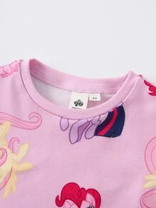 My Little Pony X SHEIN Young Girl Cartoon Print Short Sleeve Top And Leggings Loungewear Set - Pink - View 3