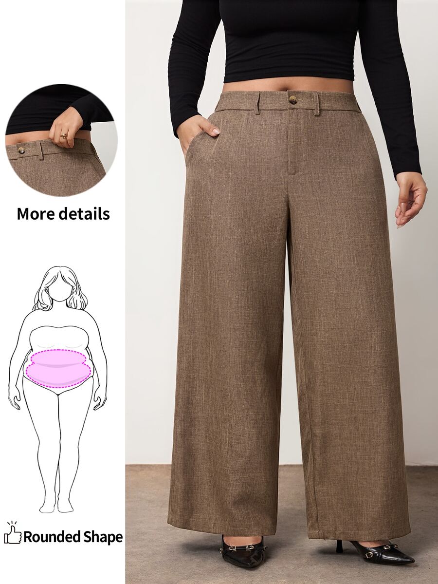 Enliva Plus-Size Women's Elegant Office Trousers, Chocolate Brown Apple,Rounded Body - Coffee Brown - View 1