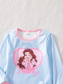 SHEIN 【隨機6款，1套發貨】女童幼兒居家睡衣套裝，長袖長褲，兔子愛心蝴蝶結波點花朵卡通印花，四季適用，居家或戶外玩耍，柔軟親膚貼身 - 彩色 - 查看 6