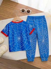 Kids Young Boy Autumn New Casual Minimalist Loose Comfortable Sporty Style Crew Neck Short Sleeve T-Shirt And Long Pants 2 Pieces Set - Multicolor - View 2