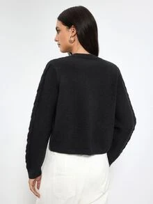 Maija Knitted Cardigan With Diamond Buttons, Autumn/Winter - Black - View 3