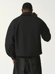 STYNVO 男士字母刺繡長袖單排扣休閒襯衫 - 黑色 - 查看 2
