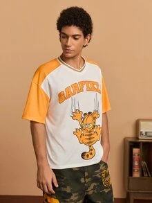 GARFIELD | SHEIN Men's Letter Cartoon Print Casual Everyday Short Sleeve T-Shirt - White - View 3