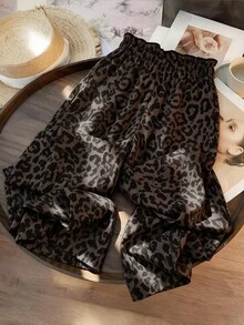 EMERY ROSE Plus Size Leopard Print Casual High Waist Slimming Straight Leg Pants For Autumn/Winter Outfits - Multicolor - View 2