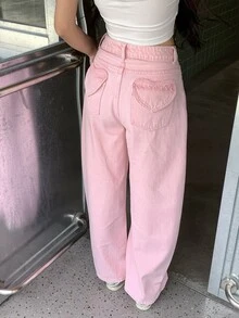 DAZY Women's Wide Leg Loose Casual Versatile Denim Jeans With Pockets - Pink - View 2