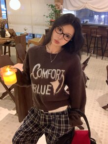 DAZY Women's Round Neck Casual Letter Print Autumn/Winter Long Sleeve Korean Style Colorblock Sweater - Coffee Brown - View 10