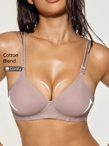 SHAPORA 1pc Comfortable Cotton Wireless Bra - Dusty Purple - View 1