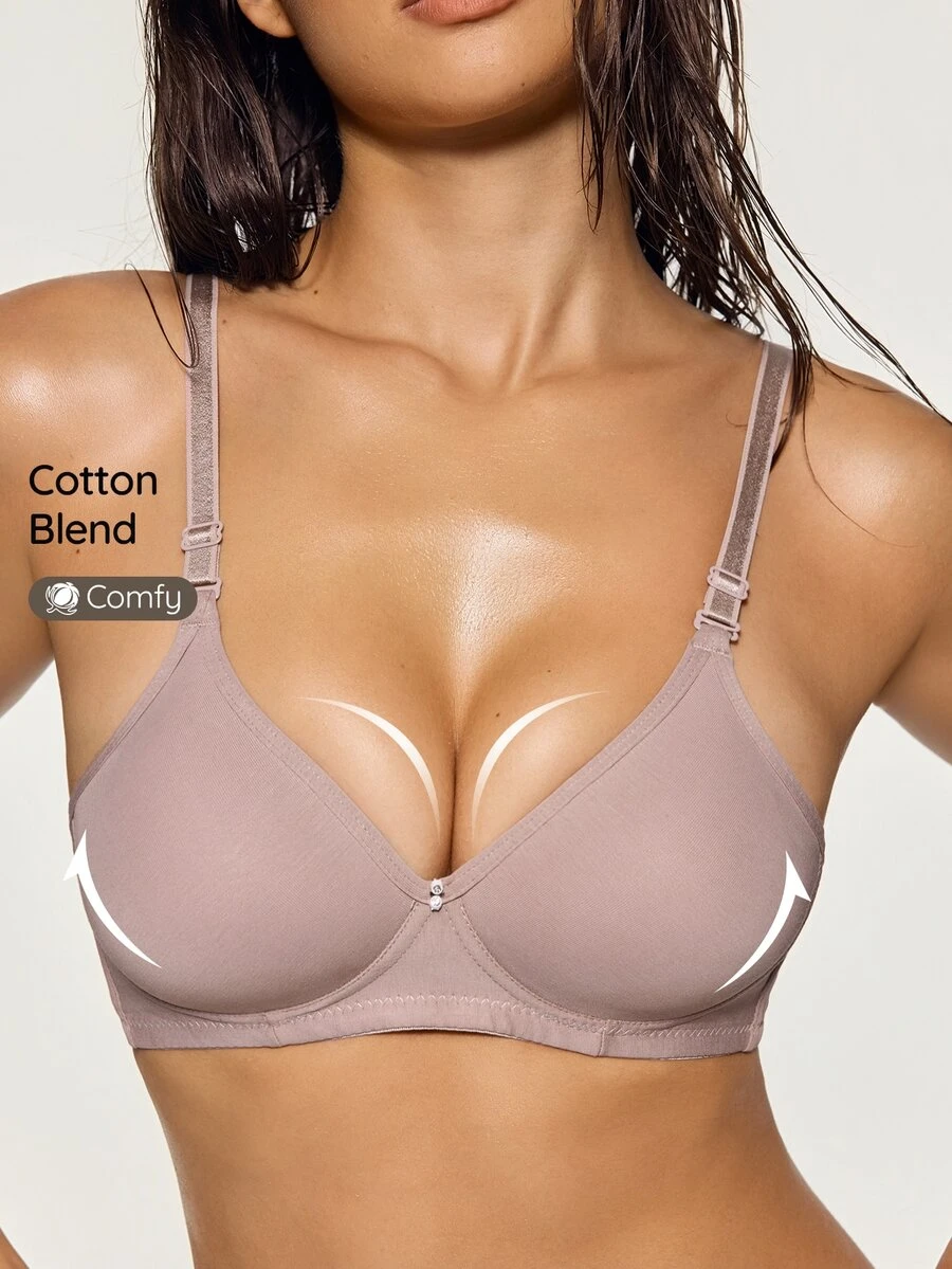 SHAPORA 1pc Comfortable Cotton Wireless Bra - Dusty Purple - View 1