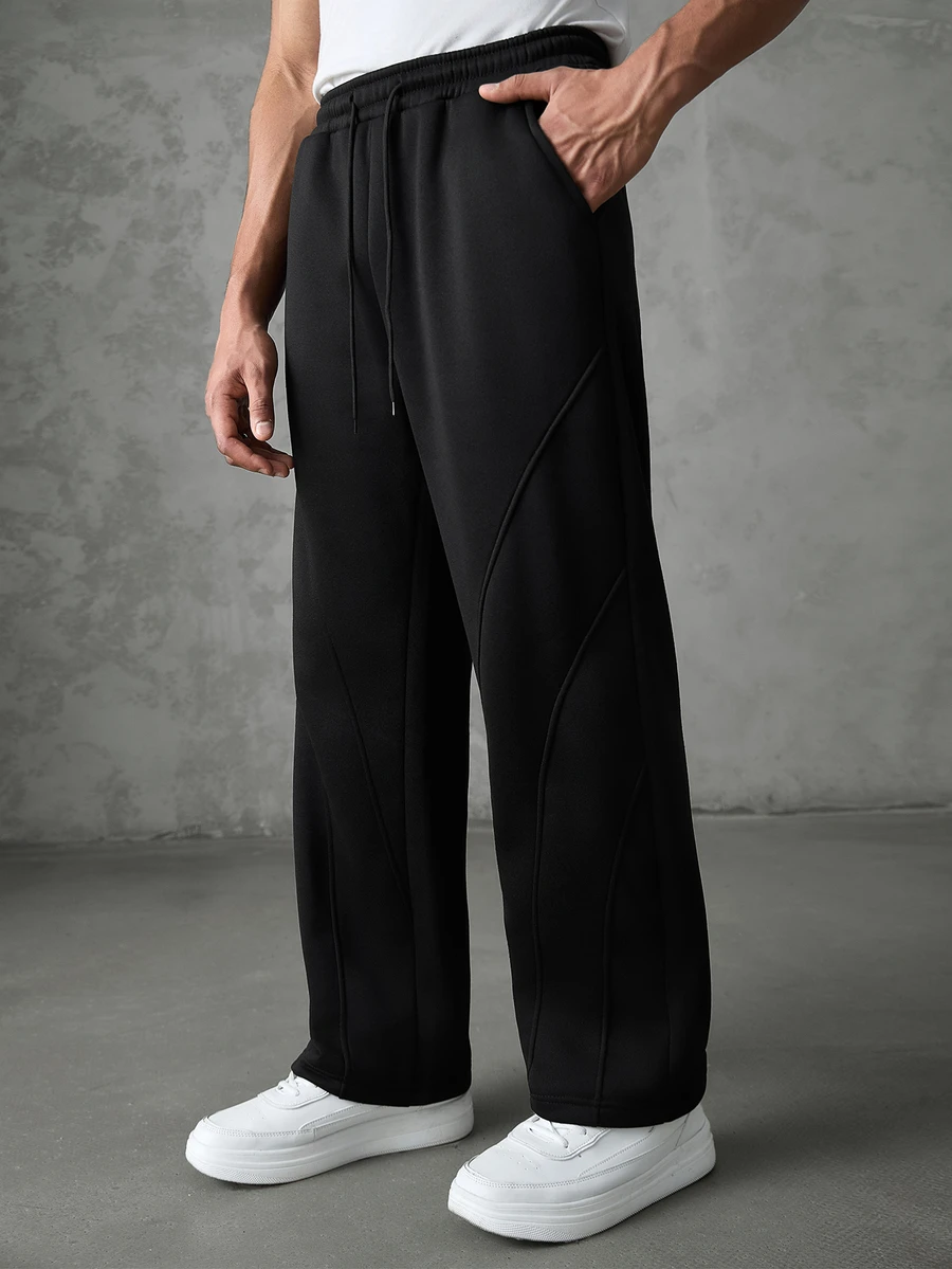 SLATEMANN Men's Solid Color Drawstring Waist Pocket Casual Daily Sweatpants - Black - View 1