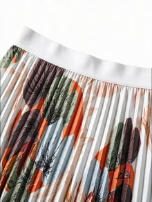 SHEIN Clasi 花卉印花優雅百褶裙，穿著舒適 - 白色 - 查看 5