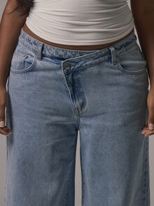 MUSERA Jeans Denim Biru dengan Detail Pinggang Silang dan Potongan Pinggang Sedang, Jeans Kasual Keren, Dasar untuk Musim Gugur dan Musim Dingin. - Biru - View 3