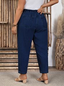 EMERY ROSE Plus Size Casual Versatile Straight Leg Denim Jeans With Pockets - Dark Wash - View 2