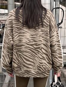 Teen Girl Round Neck Zebra Print Long Sleeve Sweatshirt & Leggings 2pcs Set, Suitable For Autumn/Winter - Multicolor - View 7