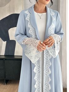 Graceveil Women's Contrast Lace Long Sleeve Elegant Arabic Abaya - Baby Blue - View 6