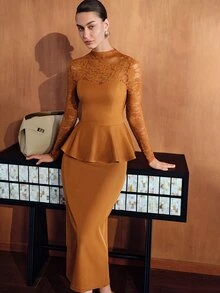 MOTF PREMIUM SET ATASAN RENDA ROMANTIS DAN ROK BODYCON UNTUK WANITA - Coklat - View 7