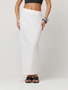Musera Petite Pinstripe Low Rise Maxi Skirt Autumn Winter Back To School Daily Everyday - White - View 4