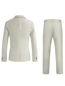 Manfinity Mode Men's Solid Color Casual Business Suit Set, Suitable For Daily Commute, Relaxed Work Environment Or Semi-Formal Occasions, Also An Ideal Gift For Boyfriend And Husband - Apricot - View 2