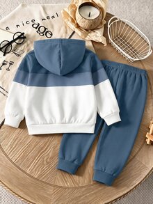 Young Boys Casual Minimalist Loose Fit Sports Hoodie & Pants 2 Pieces Set, Long Sleeve, Suitable For Autumn/Winter, Classic Retro Color Block Graphic Print, Classic Text Logo Print, Suitable For Sports - Multicolor - View 4
