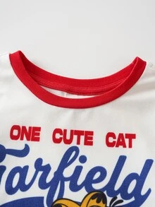 GARFIELD | SHEIN Baby Boy Letter Print Short Sleeve T-Shirt And Shorts Casual Set - Navy Blue - View 3