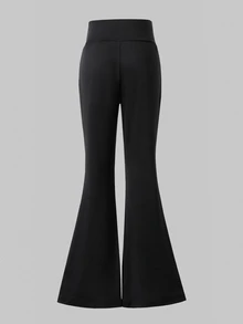 SHEIN Girls' Fashionable And Simple Slim Fit Flared Pants, Multifunctional Casual Pants For Spring, Summer, And Autumn, School Navy Blue Gray Autumn Style - Black - View 2