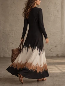 SHEIN فستان نسائي طويل محبوك بأكمام طويلة - متعدد الألوان - مشاهدة 7
