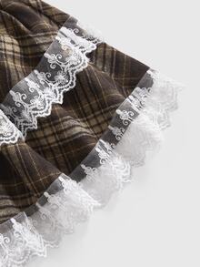 Sweetness Women's Autumn/Winter Plaid Contrast Lace Trim Multi-Layer Ruffle Skirt - Multicolor - View 4