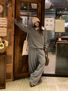 DAZY Women's Casual Korean Style Long Sleeve Sweatshirt And Loose Pants 2 Pieces Set - Blue - View 1