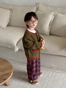 DAZY Infant (Boy) Colorblock Korean Style Autumn/Winter Long Sleeve Cardigan - Dark Green - View 9