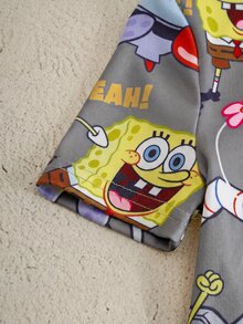 SpongeBob SquarePants | SHEIN Young Boy Round Neck Short Sleeve Top And Shorts Loungewear - Grey - View 5