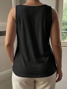 Dazy Plus Loose Blogger Casual Style White Top Base Layer Elegant Commute Spring Summer Autumn Slouchy Tank Top - Black - View 2