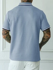 HUEFORM Men's Contrast Color Casual Daily Short Sleeve Polo Shirt - Blue - View 2