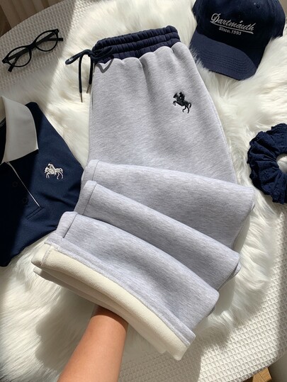 Comfortcana Women's Casual Equestrian Embroidered Drawstring Waist Loose Sweatpants