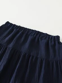 SHEIN 女童休閒度假風海軍藍拼接長裙，秋季時尚設計，百搭易搭配，適合旅行、外出、校園與日常穿著 - 藏蓝色 - 查看 3