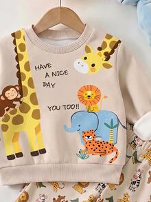 幼兒男孩圓領休閒套頭運動衫，可愛動物印花 - 彩色 - 查看 4