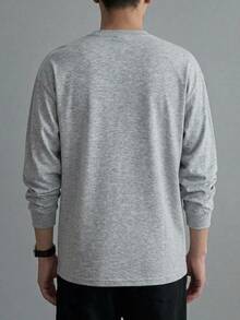 DAZY Camiseta de manga larga fina para hombre de primavera/otoño en color gris con mangas con puño y diseño de bolsillo en el pecho - Gris Claro - Ver 2