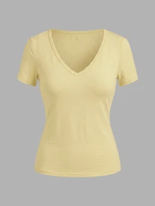 SHEIN EZwear 3件組女款純色V領T恤 - 彩色 - 查看 8