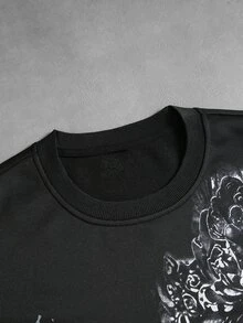 ROMWE MEN Men's Casual Letter Print Rhinestone Long Sleeve T-Shirt - Black - View 5