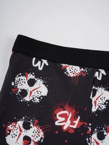 WB Horror X SHEIN Men's Printed Casual Lounge Boxer Shorts - Black - View 5