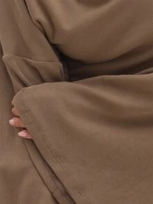 MUSEYN Brown Jersey V Neckline Batwing Top Basic Versatile Everyday Casual Fall - Coffee Brown - View 6