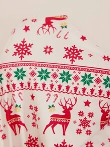 Doze Lane Casual pyjamassett för kvinnor med julhjort- och snöflingemönster, färgblock, lång ärm och rund hals - Rött och Vitt - Visa 7