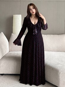 Vibekara 大尺碼女款V領喇叭袖甜美性感派對通勤洋裝 - 彩色 - 查看 8